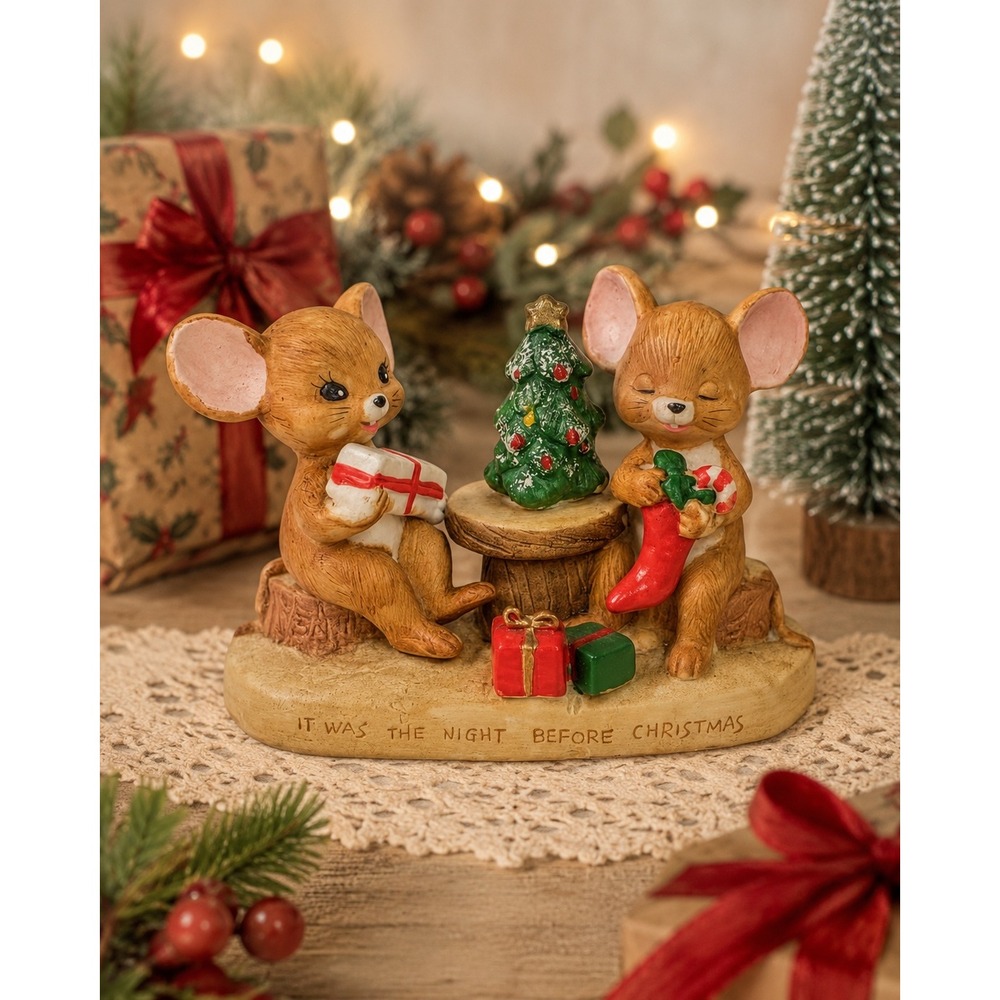 Vintage Enesco Mice Christmas Figurine Night Before Christmas Taiwan Whimsical - Picture 11 of 11